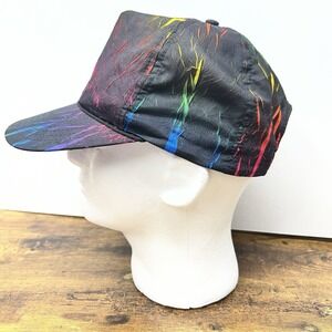 Vintage 90s The Sportsmon Neon Splash Snapback Hat Black Rainbow Retro